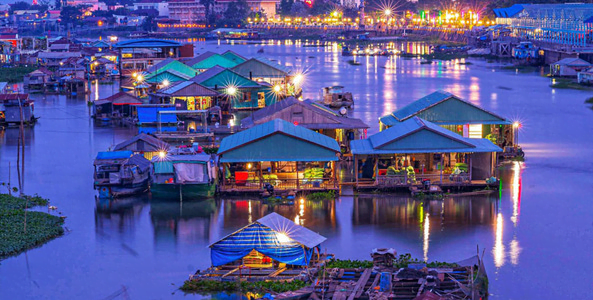 Floating village in Mekong Delta Vietnam